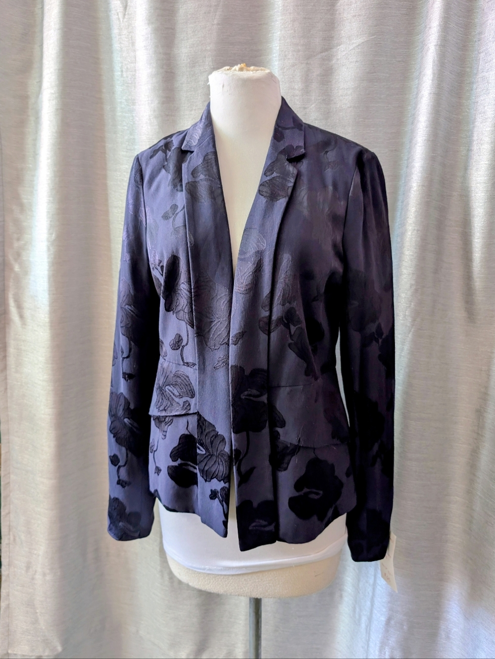 SOLD Anthropologie Navy Blue Brocade Elevenses Blazer Coat US 8 Size S M